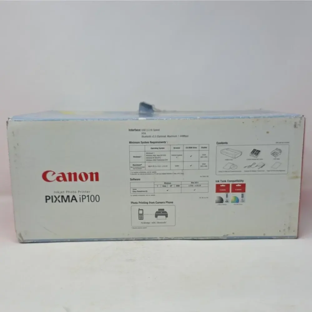 Canon PIXMA iP100 Portable Color Inkjet Photo Printer USB 2.0 Bluetooth IrDA